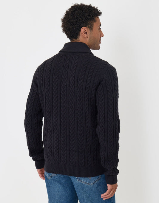 Cable Knit Shawl Cardigan in Navy
