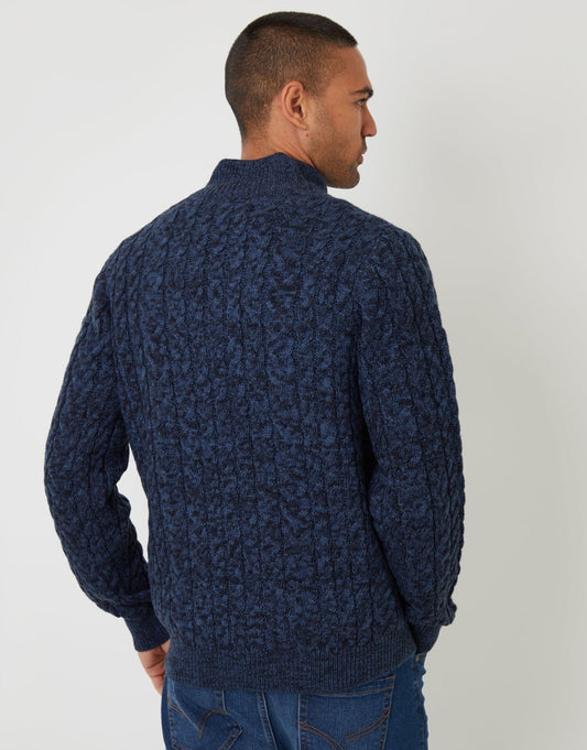 Funnel Neck Cable Knit Jumper in Navy Twist