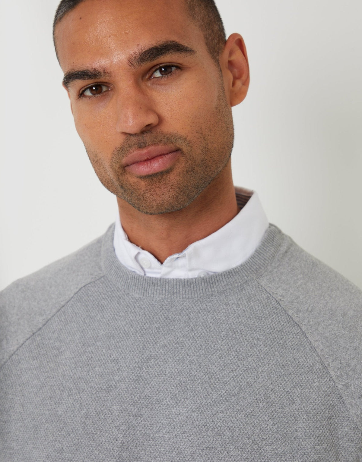 Mock Shirt Raglan Knitted Jumper in Grey
