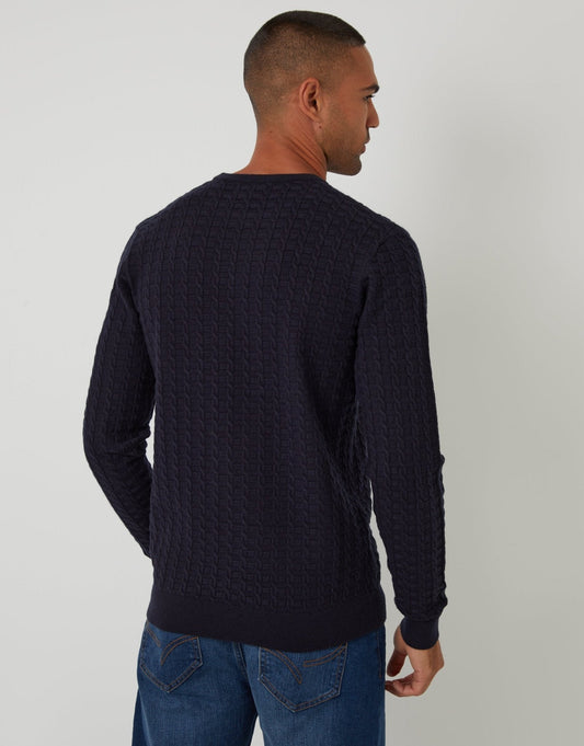 Cable Knit Crew Neck Jumper in Navy