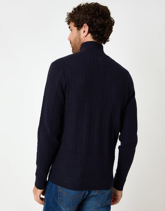 Textured Cable Knit Quarter Zip Jumper in Navy