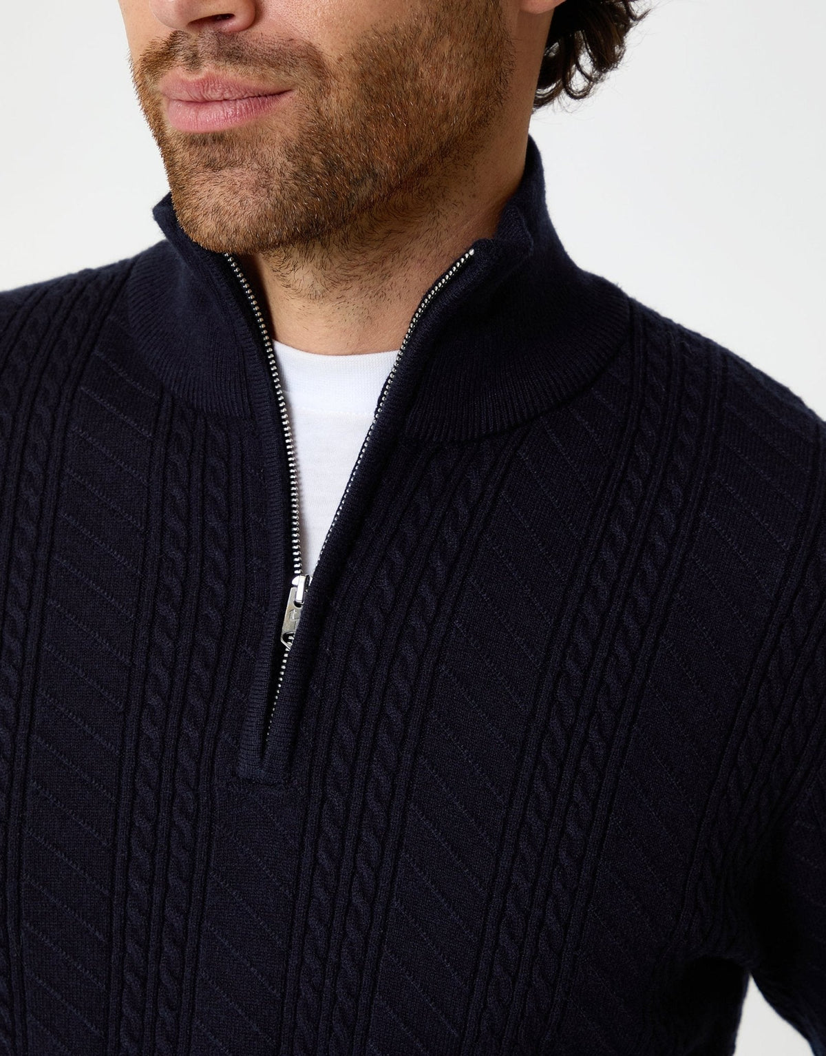 Cable Knit Quarter Zip Jumper in Navy