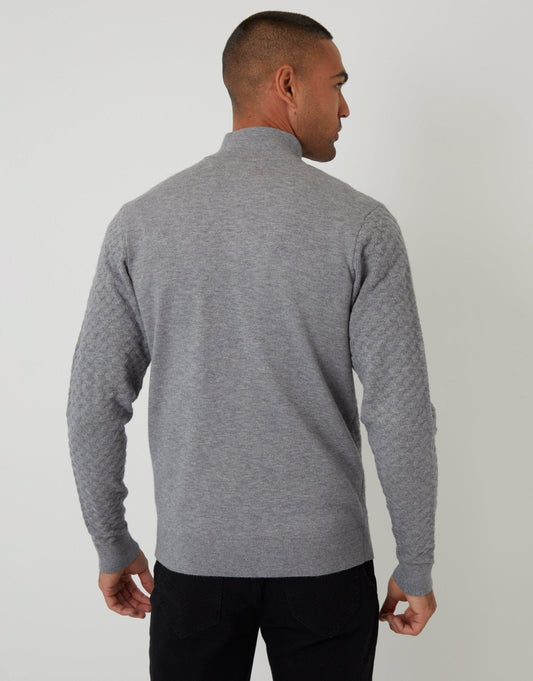 Textured Cable Knit Quarter Zip Jumper in Grey