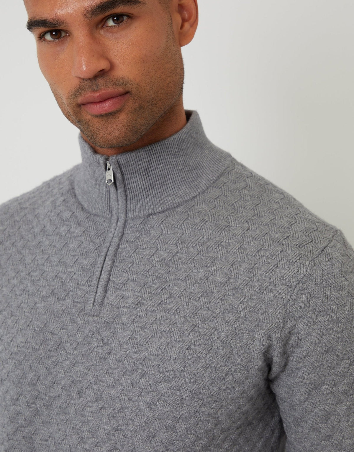 Textured Cable Knit Quarter Zip Jumper in Grey