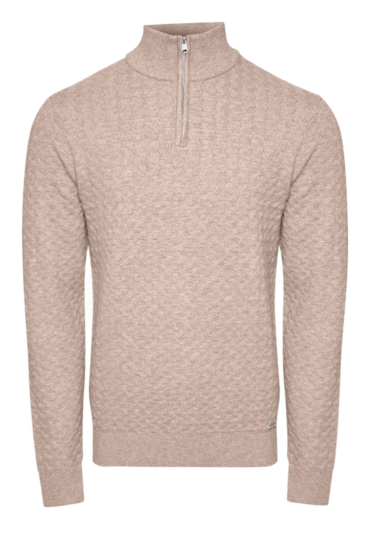 Textured Cable Knit Quarter Zip Jumper in Beige