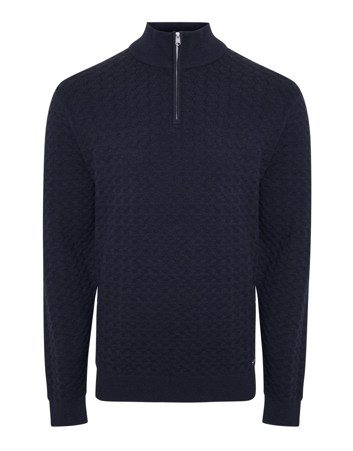 Textured Cable Knit Quarter Zip Jumper in Navy