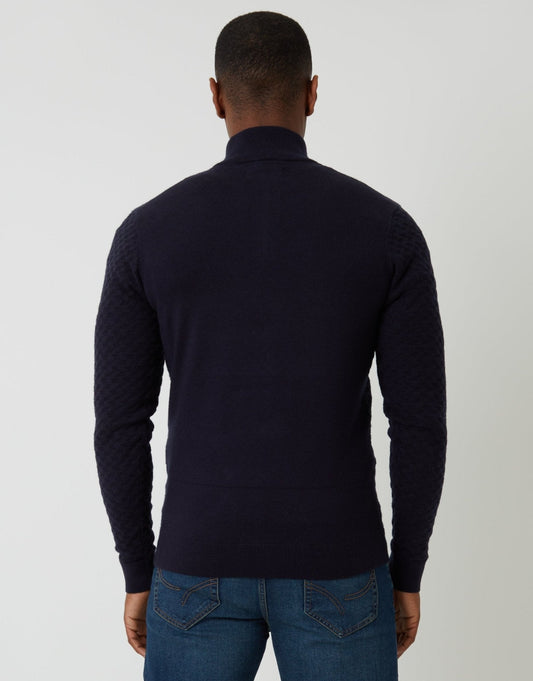 Textured Cable Knit Quarter Zip Jumper in Navy