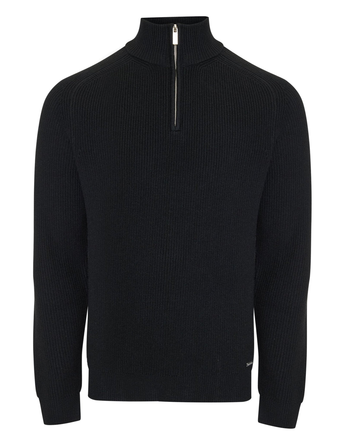 Rib Panel Quarter Zip Knitted Jumper in Black