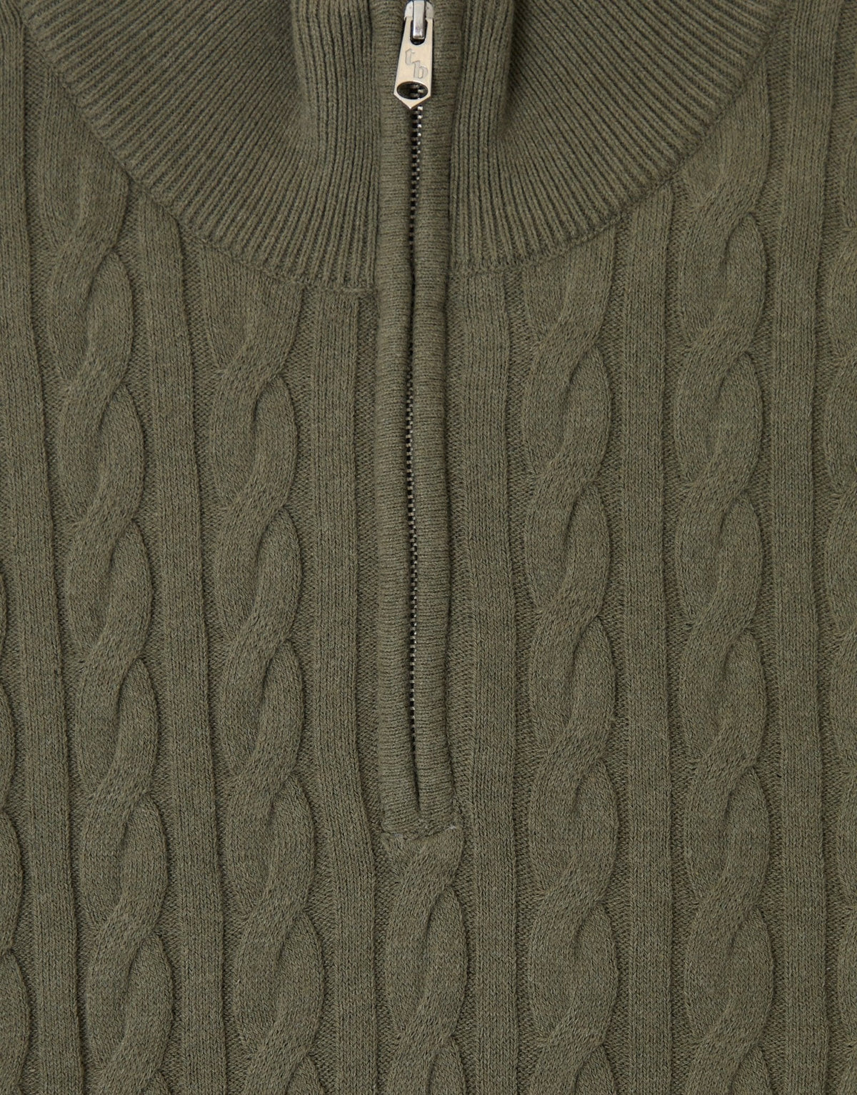 Cable Knit Quarter Zip Jumper in Olive Green