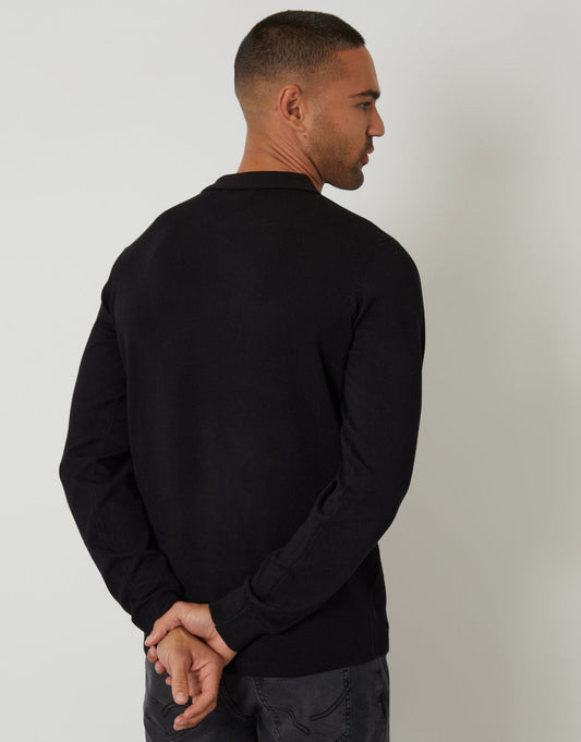 Knitted Long Sleeve Polo Jumper in Black