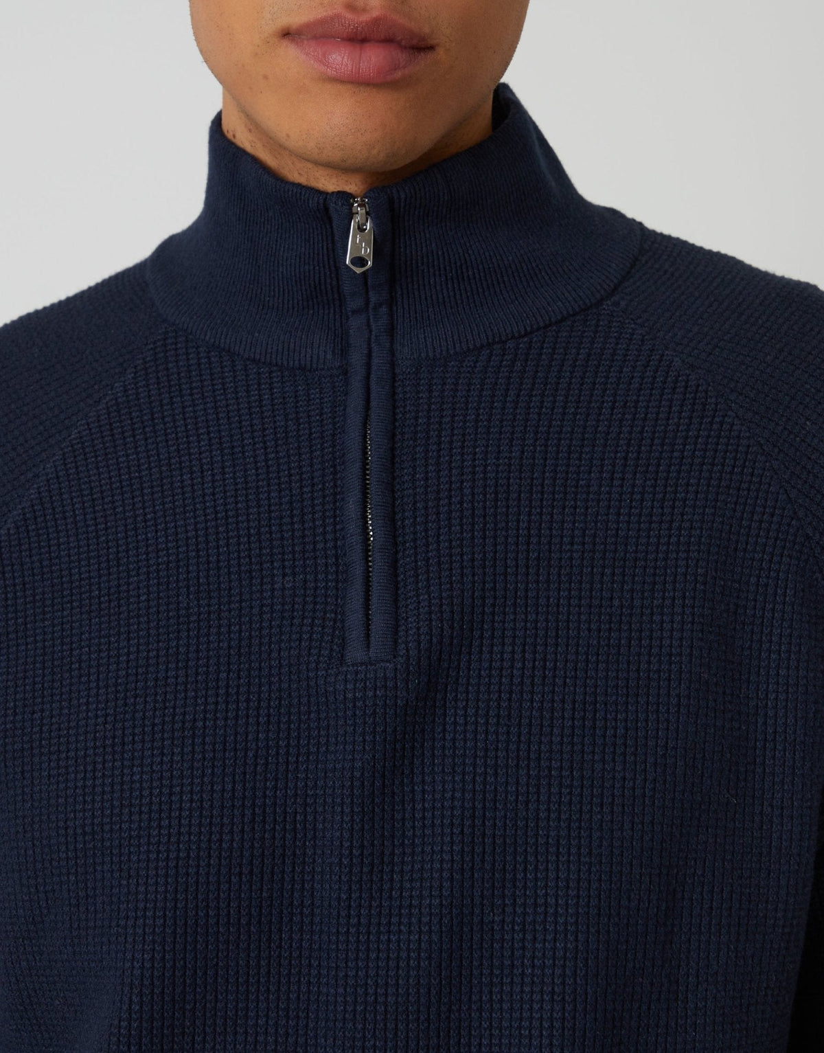 Waffle Knit Raglan Quarter Zip Jumper in Navy