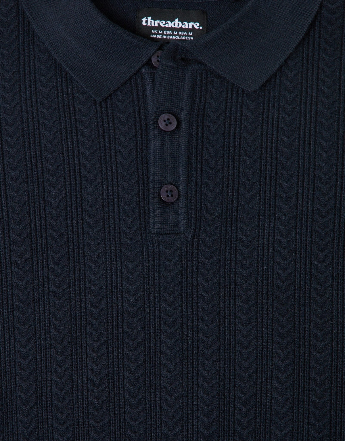 Textured Cable Knit Polo Jumper in Navy