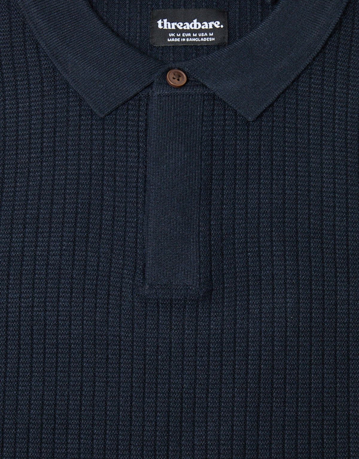 Waffle Stitch Polo Button Jumper in Navy