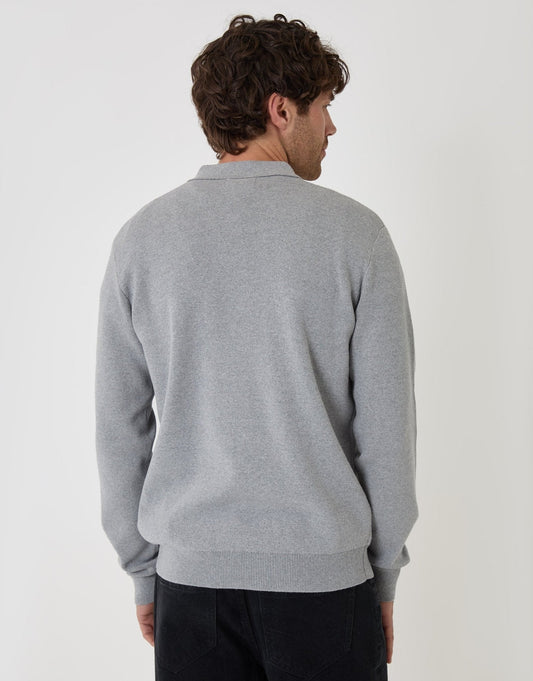 Cotton Rich Quarter Zip Long Sleeve Polo in Grey Marl