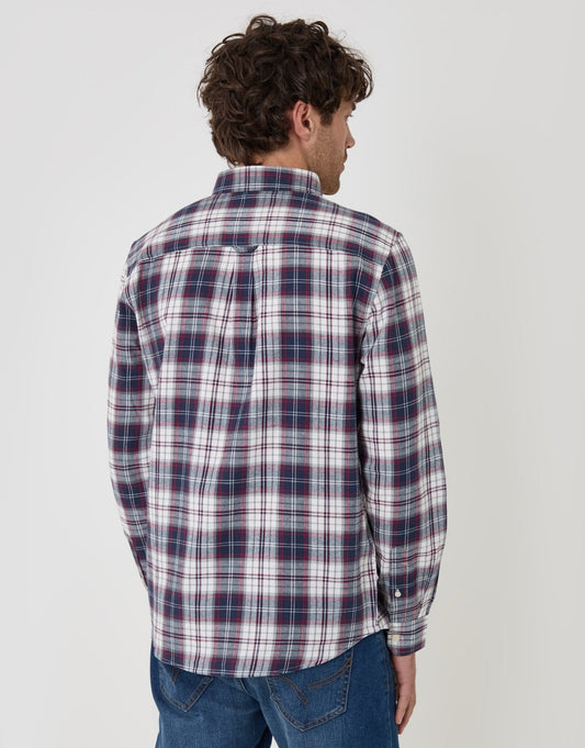 Brushed Cotton Flannel Shirt in Navy Check