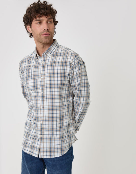 Brushed Cotton Flannel Shirt in Cream Check