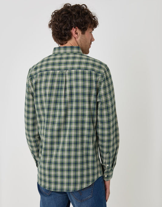 Brushed Cotton Flannel Shirt in Khaki Check