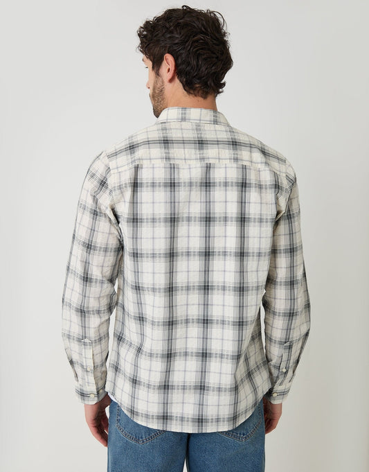 Cotton Long Sleeve Shirt in Stone Check