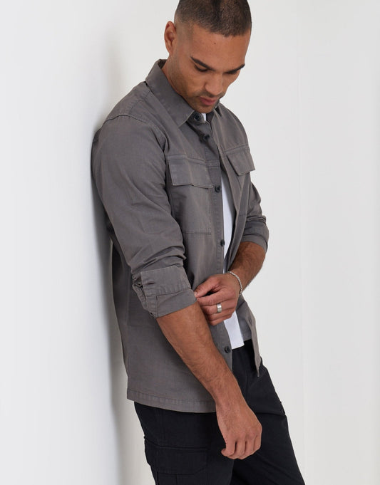 Cotton Patch Pocket Shacket in Slate Grey