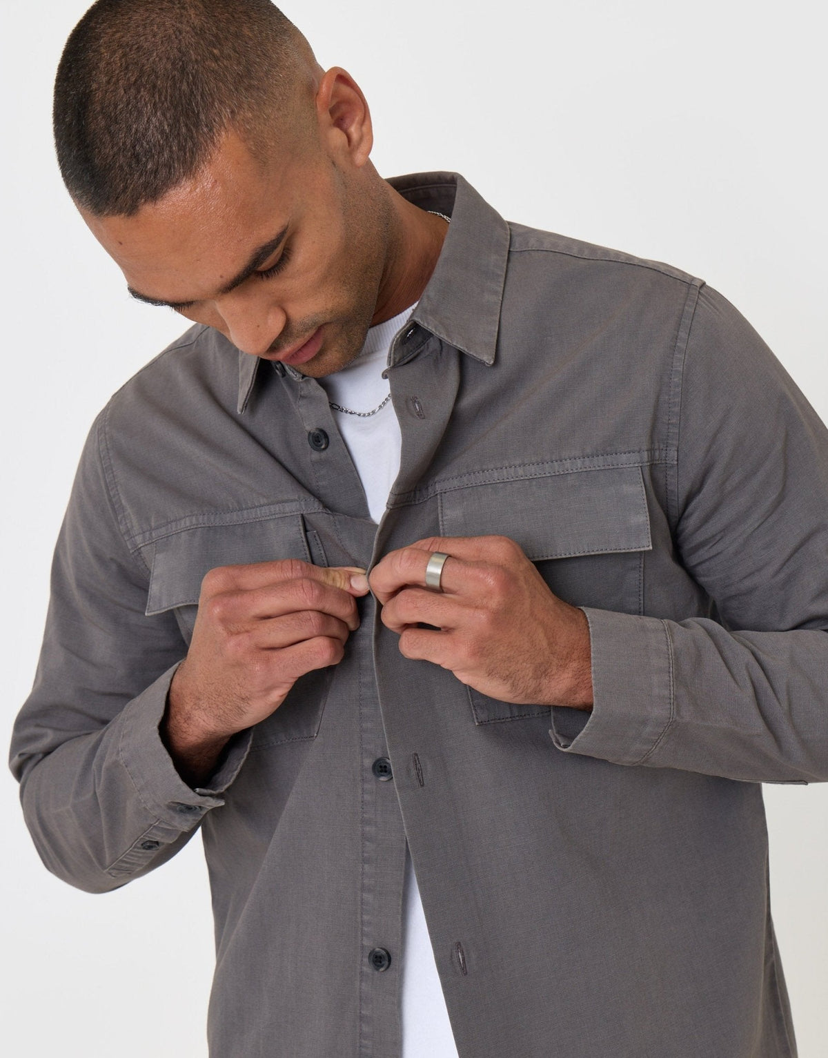 Cotton Patch Pocket Shacket in Slate Grey