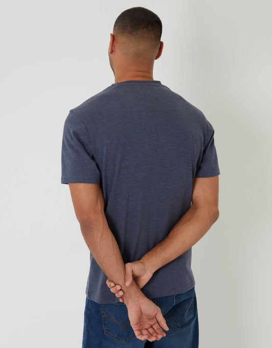 Peached Crew Neck T-Shirt in Navy Marl