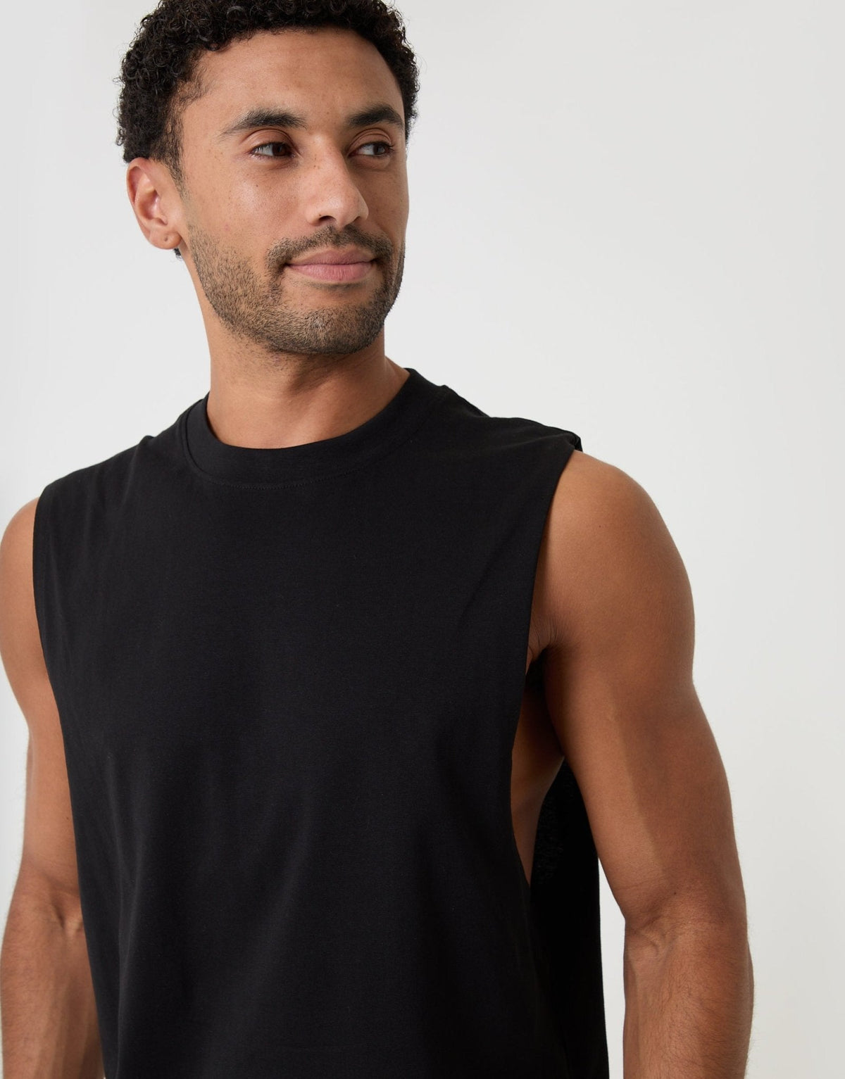 Relaxed Fit Cotton Crew Neck Vest in Black