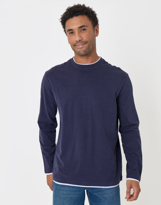 Relaxed Fit Mock Layer Long Sleeve T-Shirt in Navy