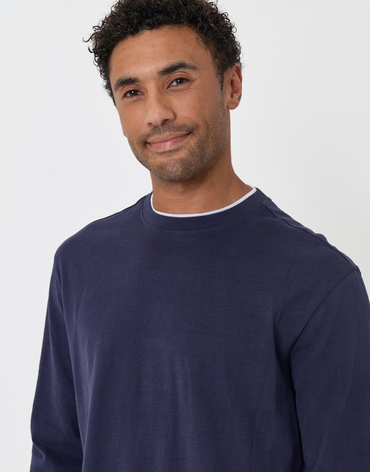 Relaxed Fit Mock Layer Long Sleeve T-Shirt in Navy