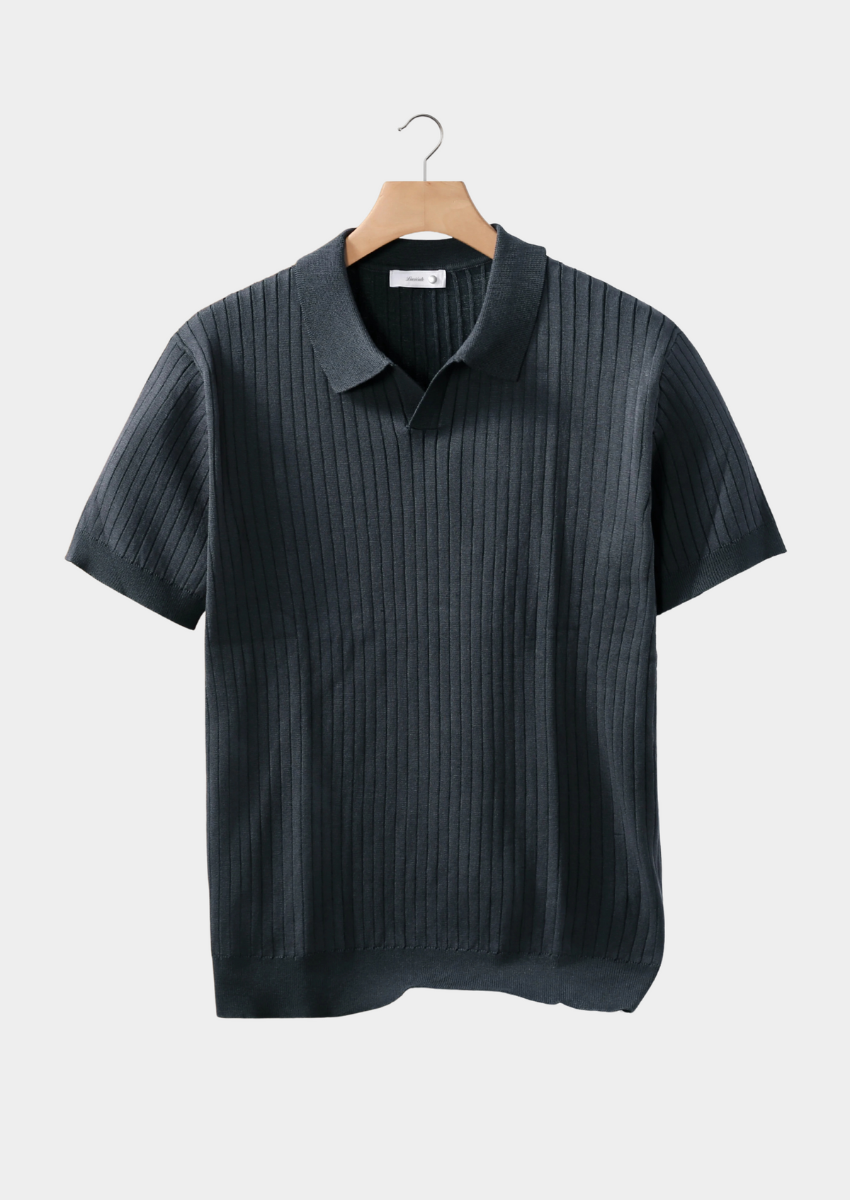 Dark Grey Ribbed Buttonless Polo by SATRI & CO. – product view 1
