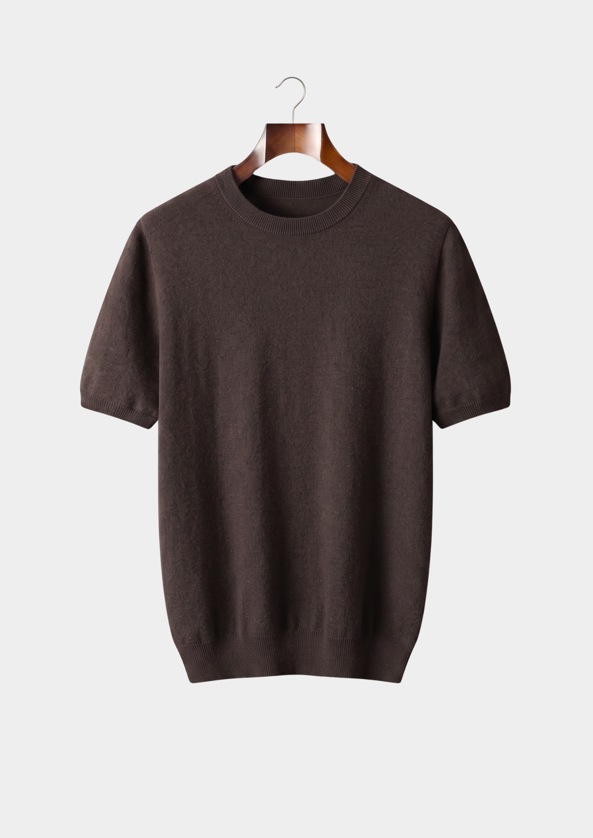 Premium Cashmere Classic Crew Neck T-Shirt - Dark Brown by SATRI & CO. – product view 1