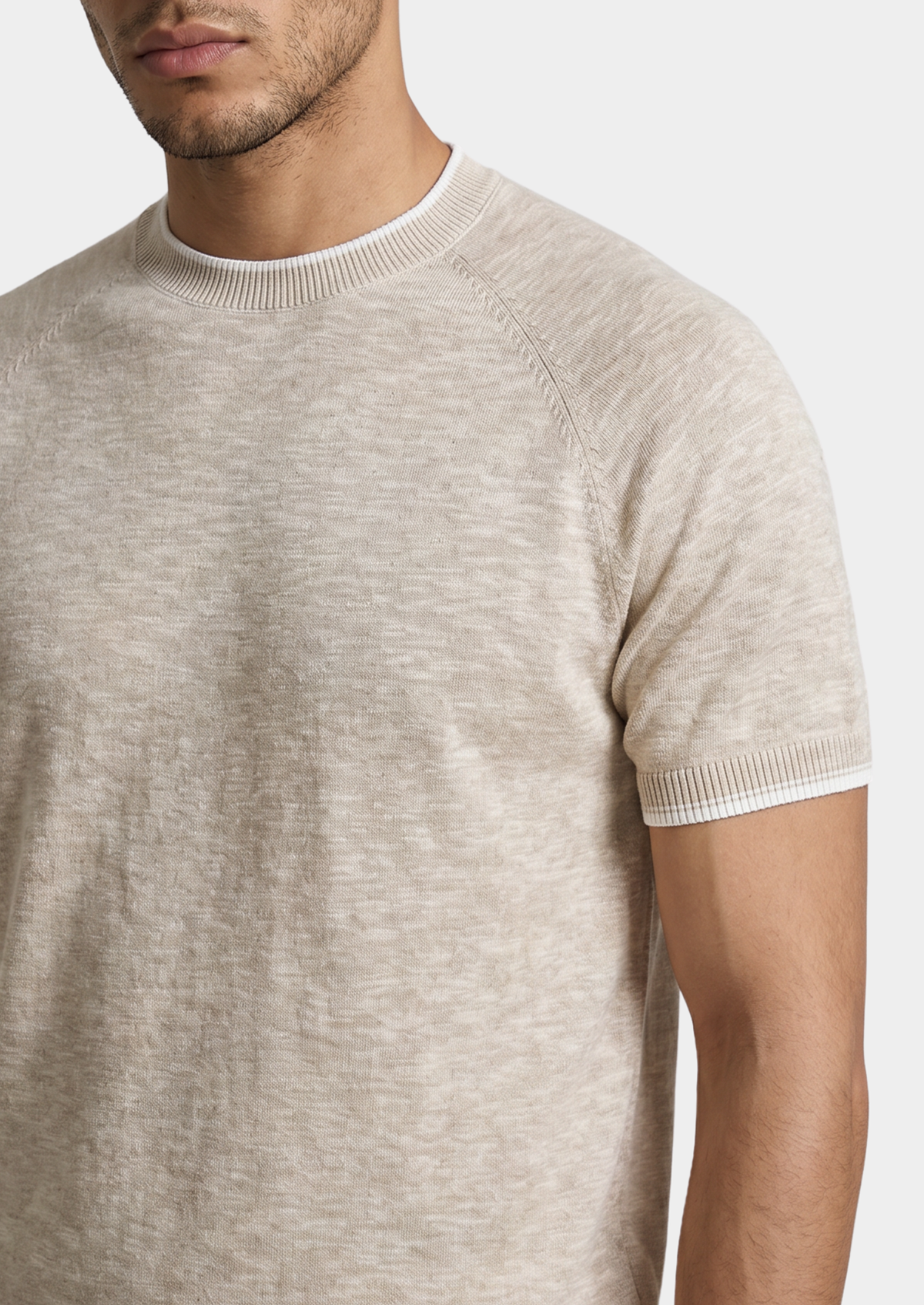 Capri Beige Linen Contrast T-Shirt by SATRI & CO. – product view 2