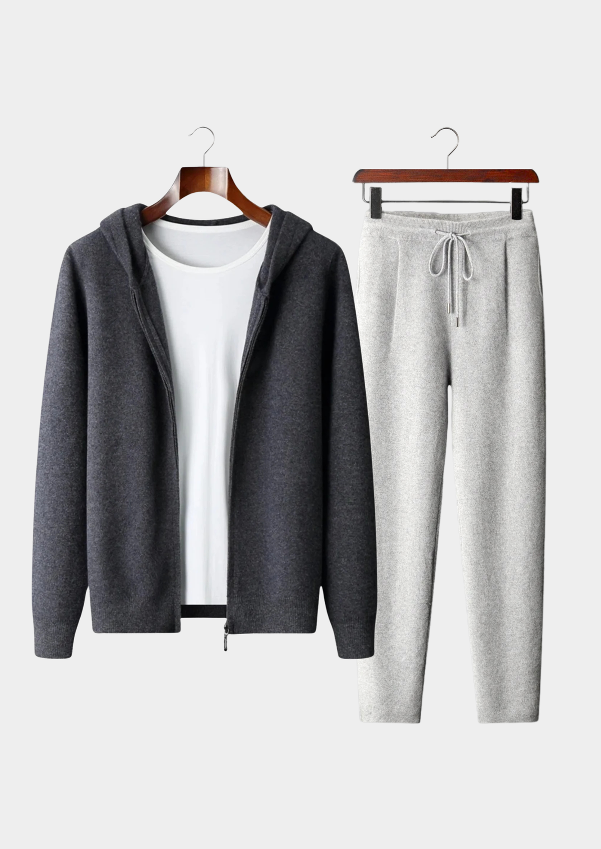 Cashmere Charcoal Zip Hoodie & Grey Trousers Set by SATRI & CO. – view 1