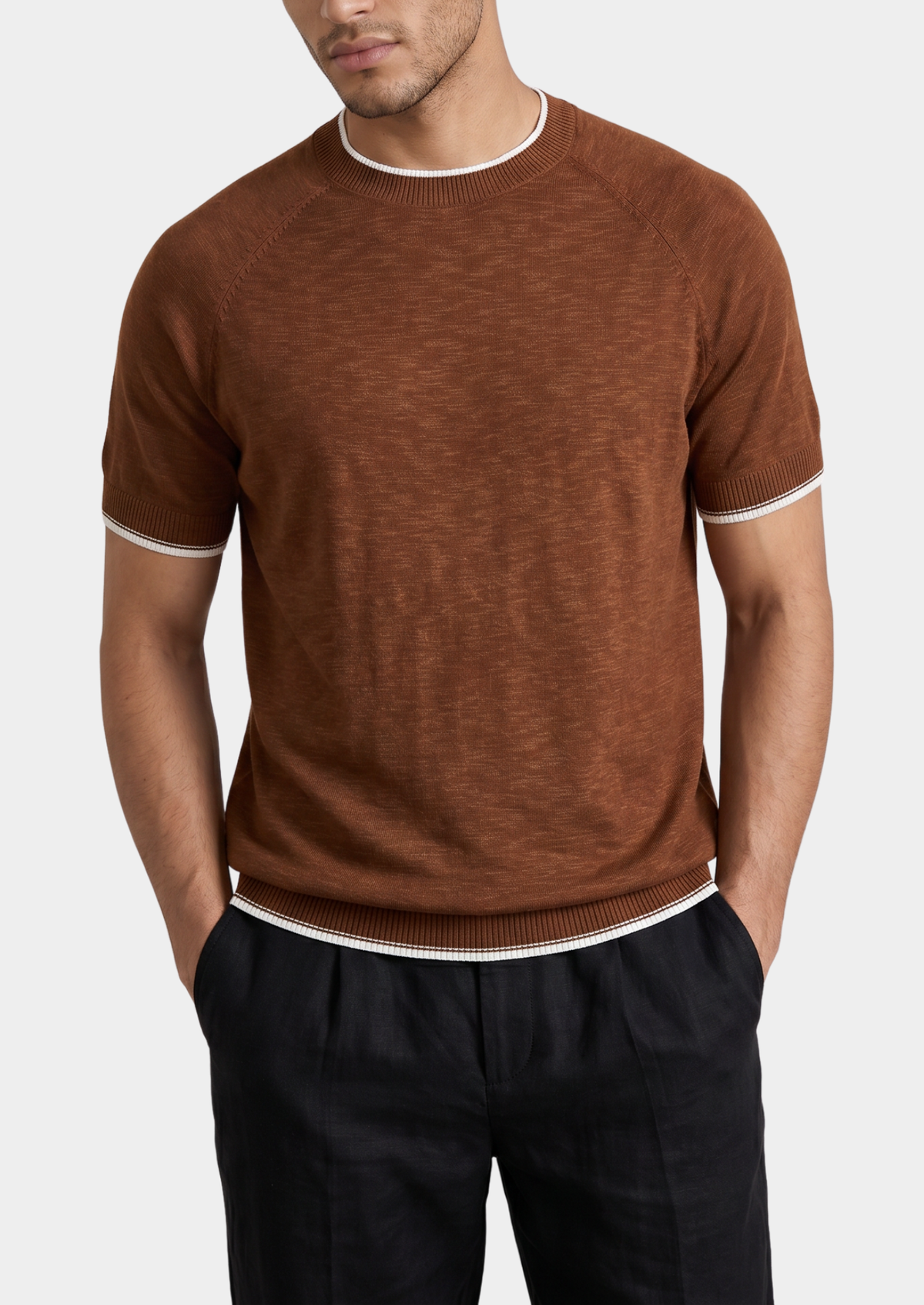 Capri Caramel Linen Contrast T-Shirt by SATRI & CO. – product view 1