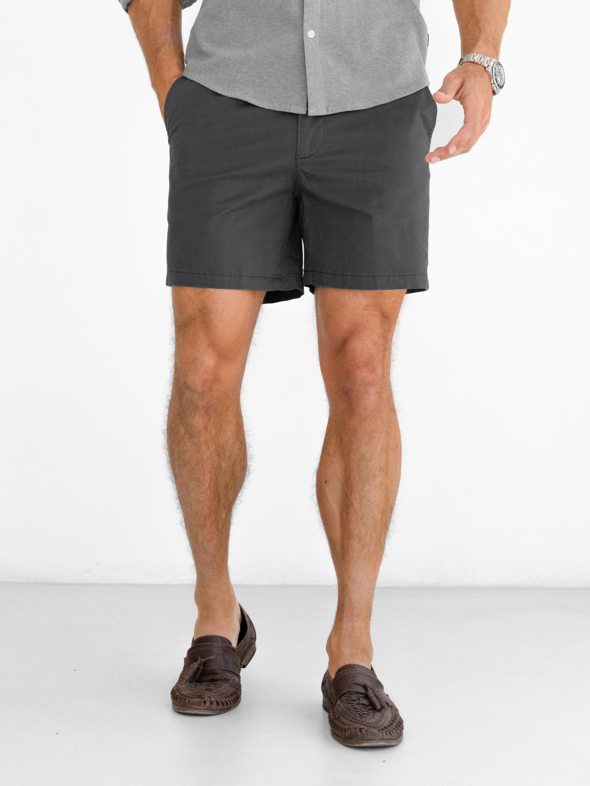 Men's Conrad Stretch Chino Shorts - Graphite | SATRI