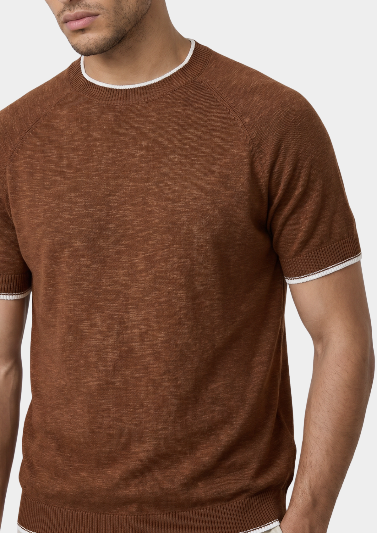 Capri Caramel Linen Contrast T-Shirt by SATRI & CO. – product view 2