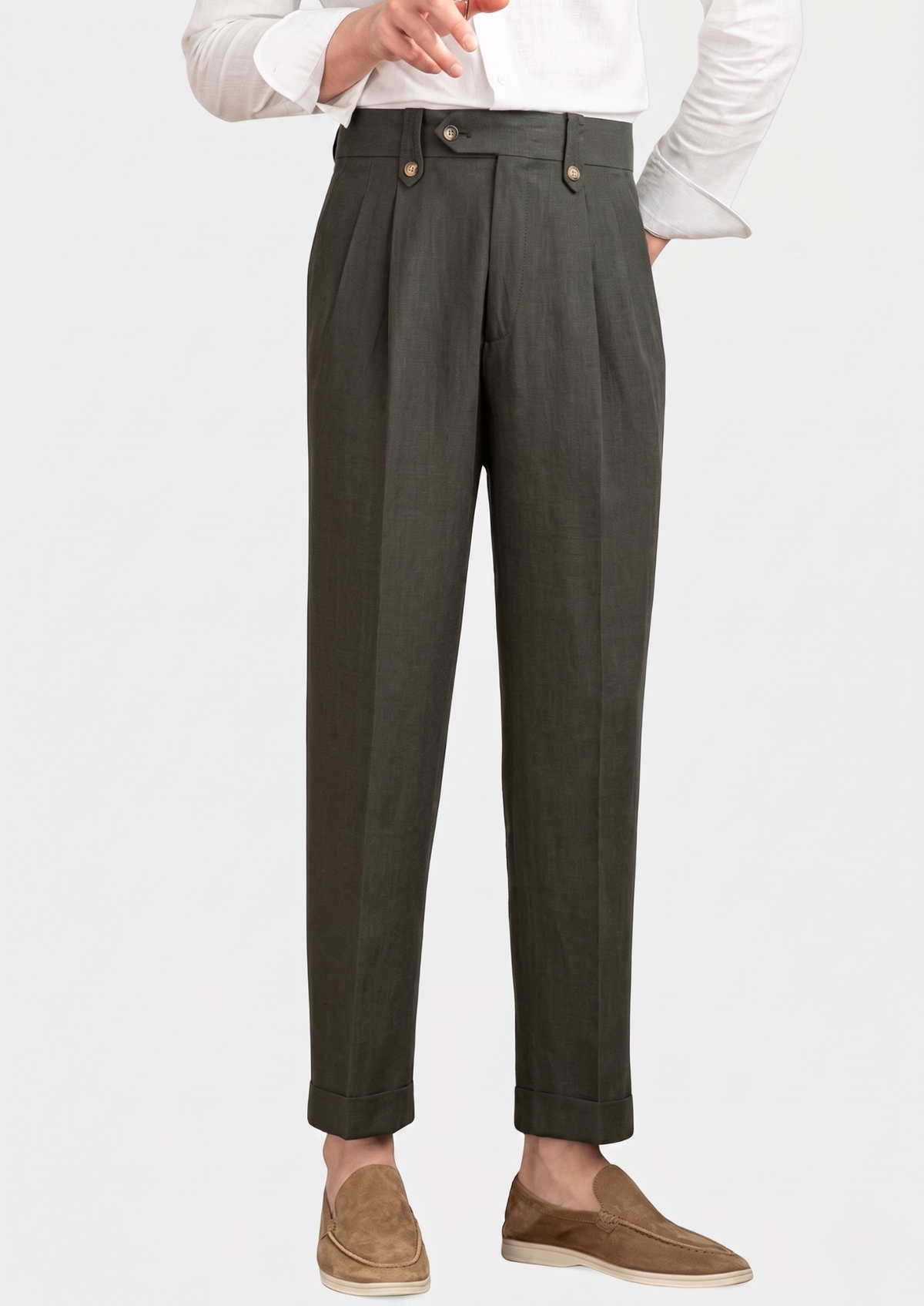 Cagliari Pleated Coastal Trousers - Olive by SATRI & CO. – product view 1