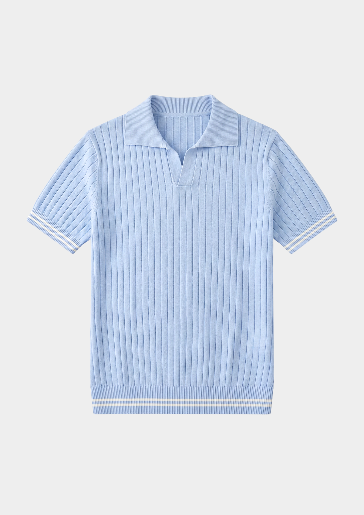 Pierre Light Blue Ribbed Buttonless Polo by SATRI & CO. – product view 2