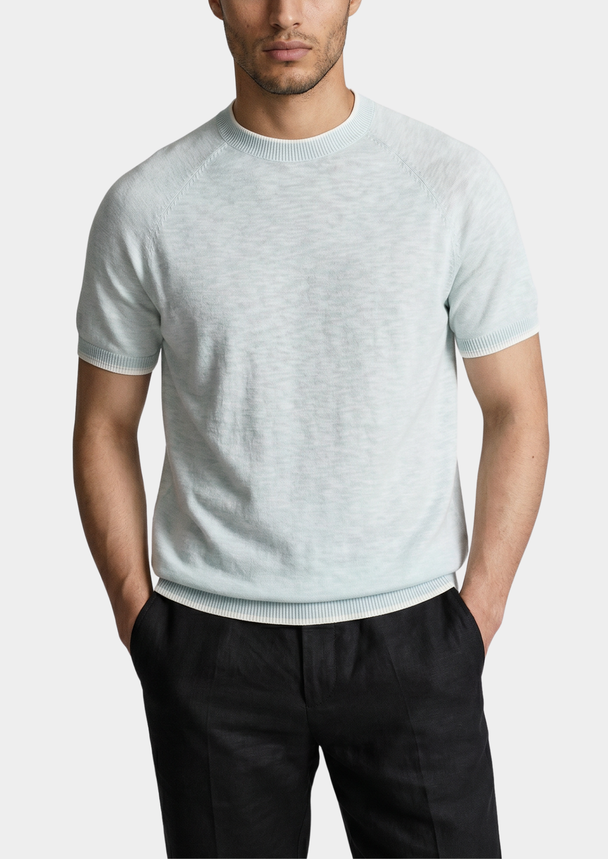 Capri Ice Blue Linen Contrast T-Shirt by SATRI & CO. – product view 1