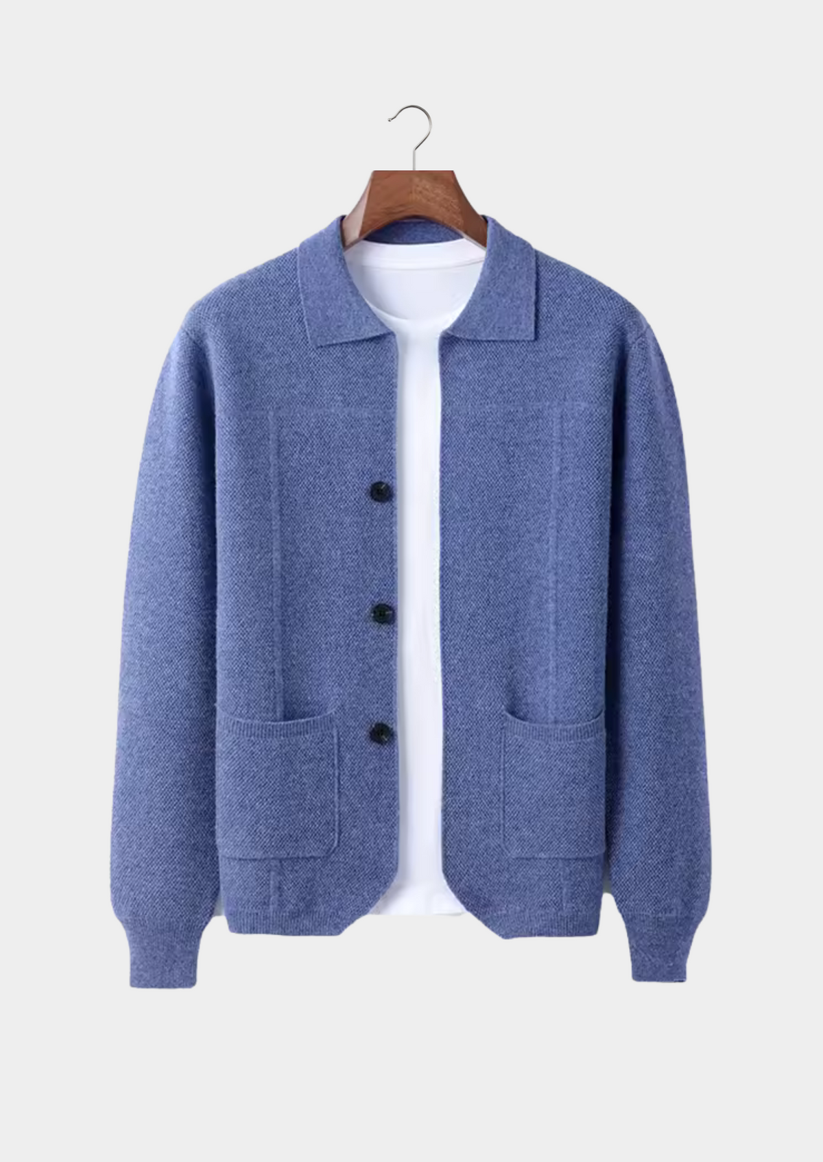 Pure Extra-Fine Merino Wool Sea Blue Button Overshirt by SATRI & CO. – product view 1