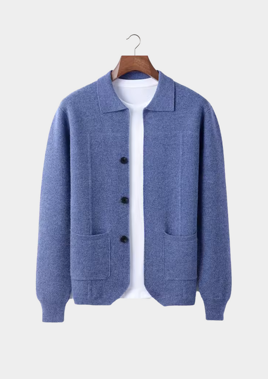 Pure Extra-Fine Merino Wool Sea Blue Button Overshirt by SATRI & CO. – product view 1