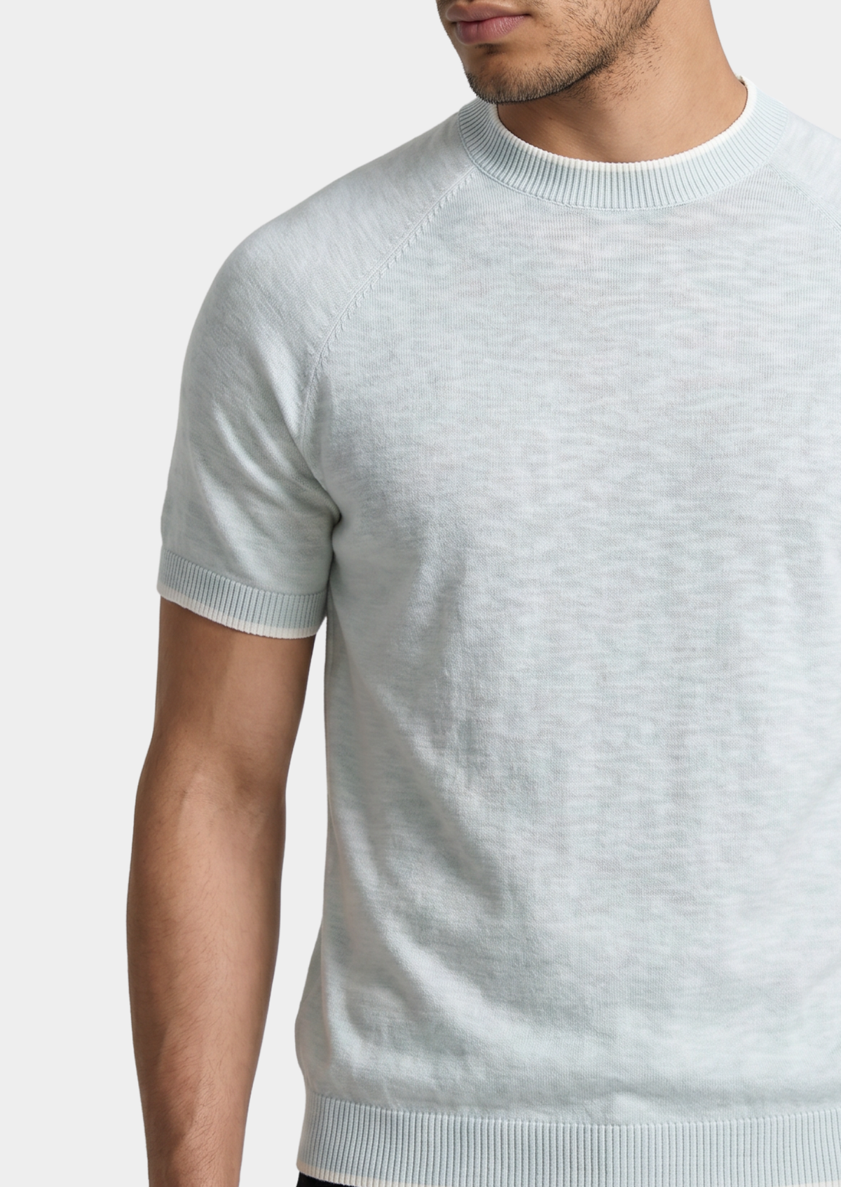 Capri Ice Blue Linen Contrast T-Shirt by SATRI & CO. – product view 2