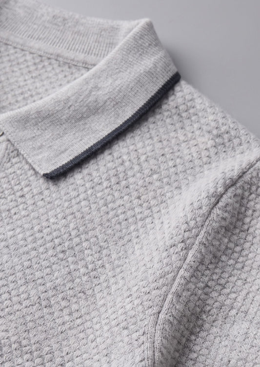Premium Cashmere Pastel Grey Two-Tone Polo by SATRI & CO. – product view 2