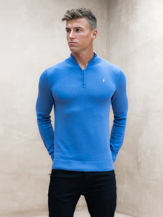 Men's Oxbridge 1/4 Zip Jumper - Blue | SATRI