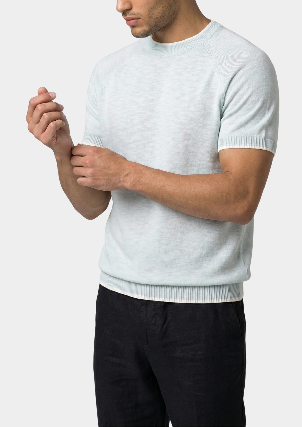 Capri Ice Blue Linen Contrast T-Shirt by SATRI & CO. – product view 3