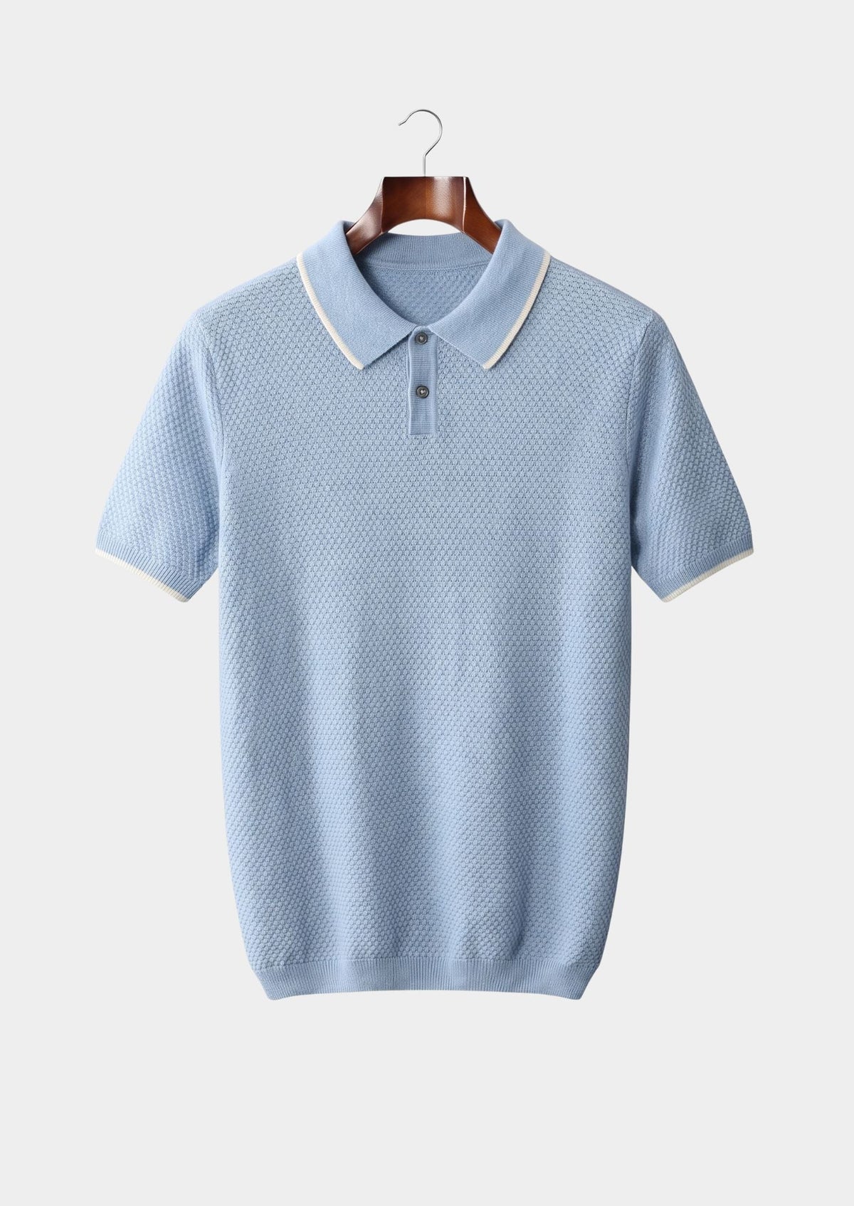 Premium Cashmere Light Blue Two-Tone Polo by SATRI & CO. – product view 1