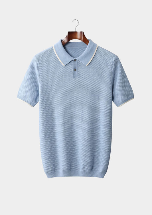 Premium Cashmere Light Blue Two-Tone Polo by SATRI & CO. – product view 1
