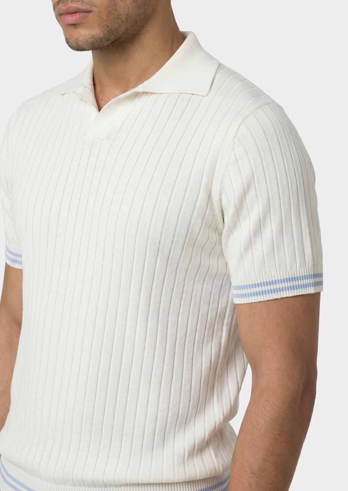 Pierre Ivory Ribbed Buttonless Polo by SATRI & CO. – product view 3