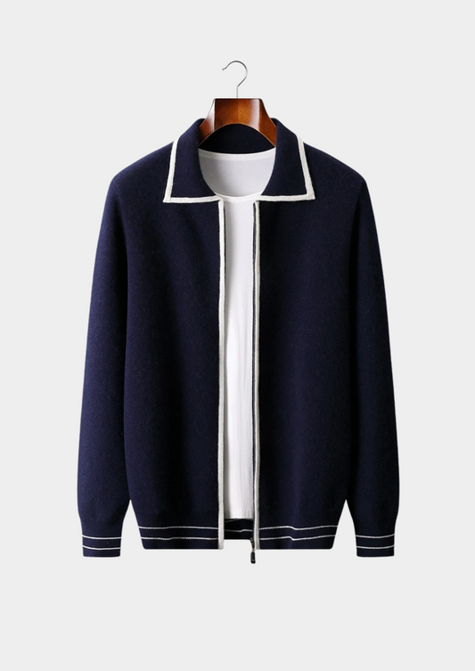 Pure Extra-Fine Merino Wool Two-Tone Polo Cardigan by SATRI & CO. – product view 1