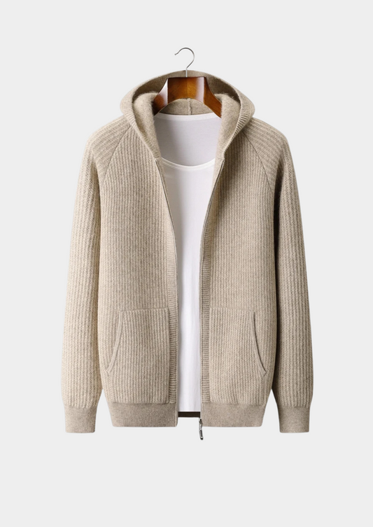 Pure Extra-Fine Merino Wool Ribbed Zipper Hoodie by SATRI & CO. – product view 1
