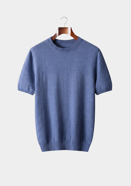 Premium Cashmere Classic Crew Neck T-Shirt - Deep Atlantic by SATRI & CO. – product view 1
